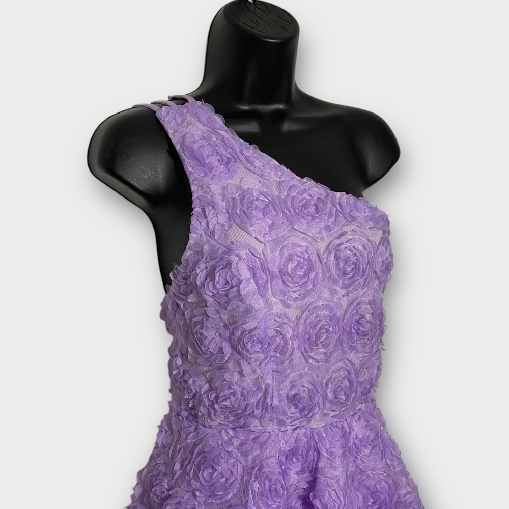 Faeriesty Purple One Shoulder 3D Floral Strappy Back Mini Dress Size Medium - Picture 2 of 7